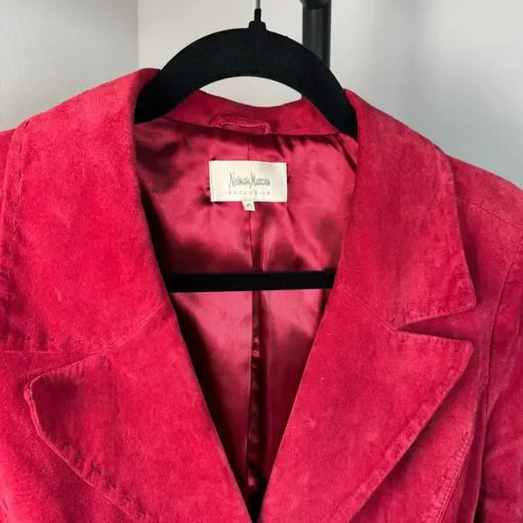NEIMAN MARCUS EXCLUSIVE VINTAGE WOMEN'S RED LEATHER SUEDE BLAZER JACKET XL - Picture 2 of 13